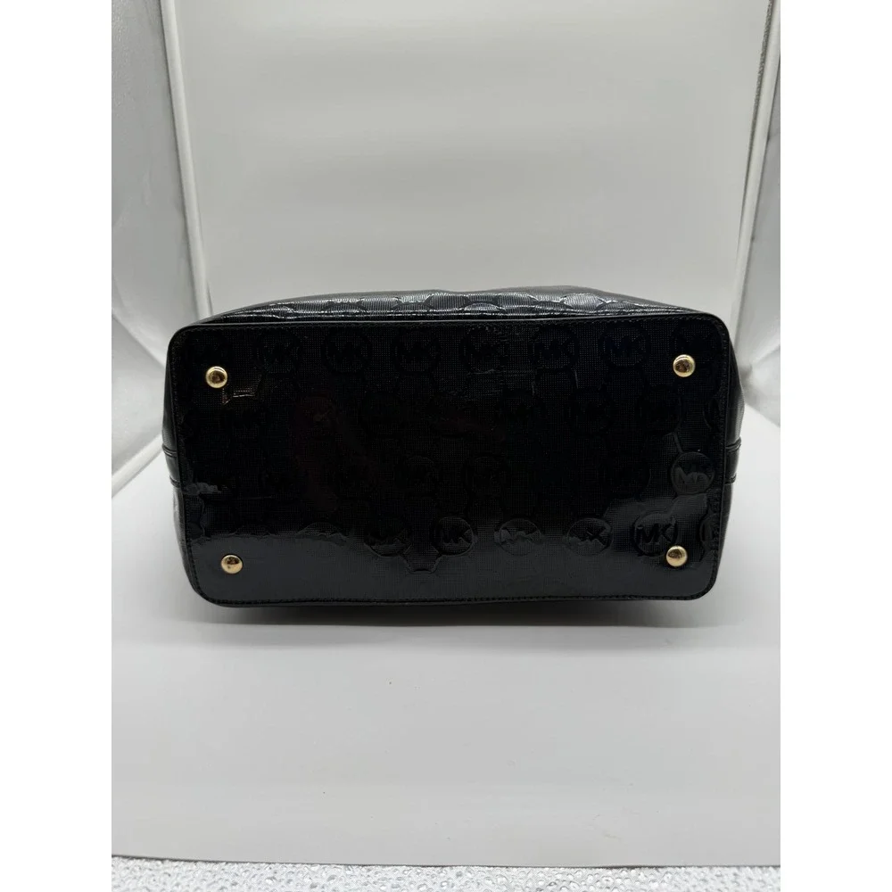 Michael Kors Black Patent Leather Monogram Tote Bag Gold‎ Hardware